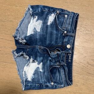 American Eagle Outfitters Women's Ripped Dark Blue Jean Shorts